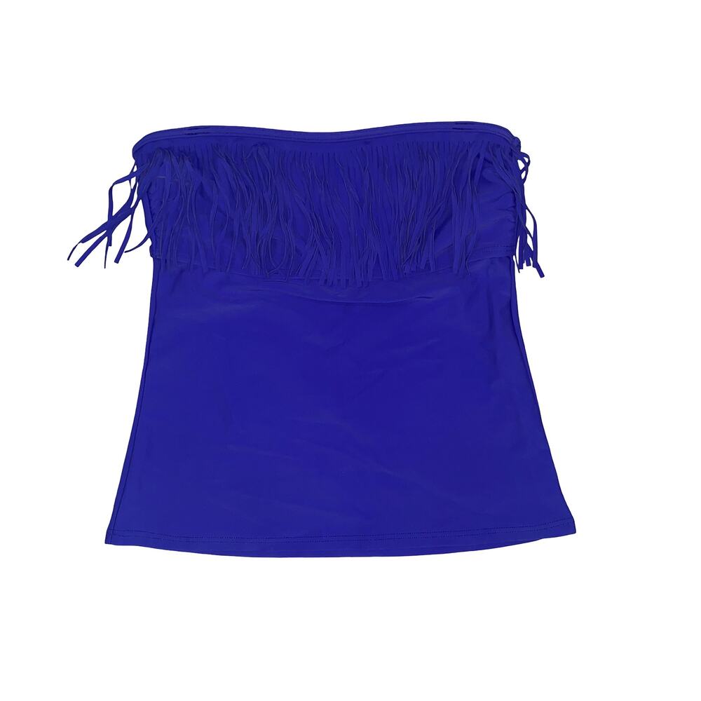 Arizona Jean Co Fringe Bandeau Swim Top | Vibrant Blue Strapless Bikini Size M
